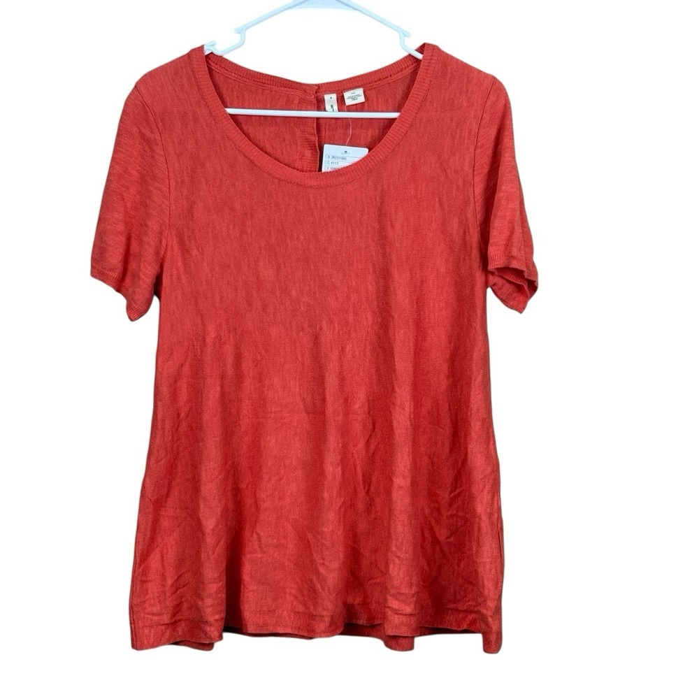 Anthropologie Moth Women's Coral Short Sleeve Back Button Knit Top Medium NWT